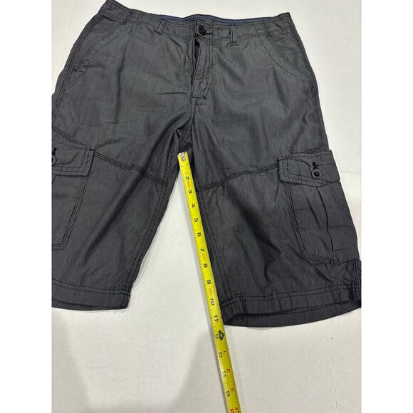 Helix Cargo Shorts Mens 32 Gray Blue Stripe Lightweight Knee Length Casual - Picture 3 of 7